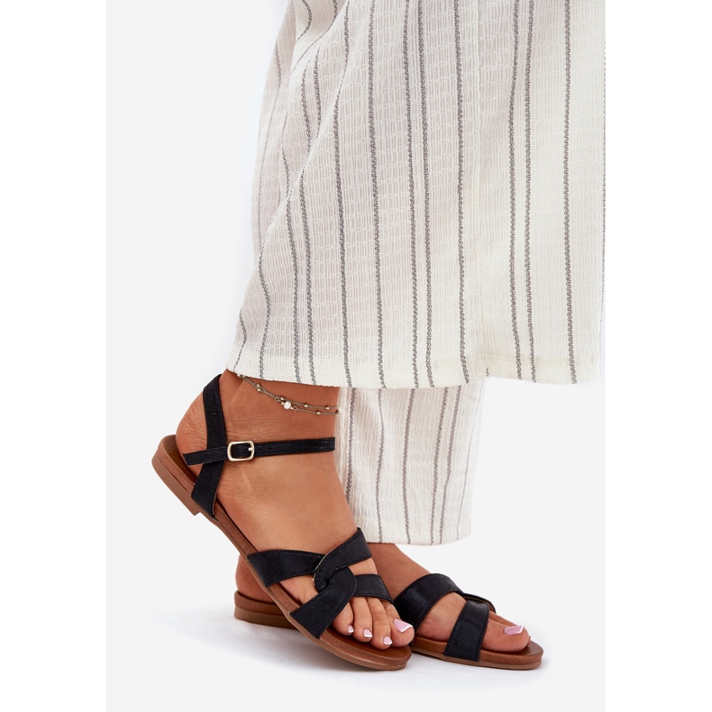 S.Barski Litteä kiiltävät naisten sandaalit S. Barski Kv51-022 Musta 1