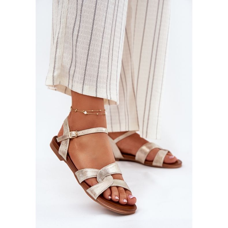 S.Barski Litteä kiiltävät naisten sandaalit S. Barski KV51-022 Kulta kultainen 2