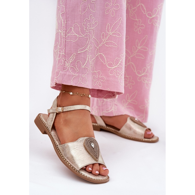 S.Barski Naisten litteät sandaalit, joissa on S. Barski Kv51-098 Zloty koriste kultainen 2