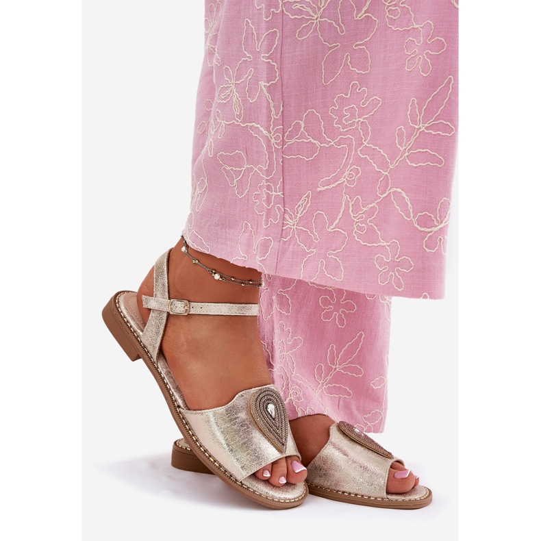 S.Barski Naisten litteät sandaalit, joissa on S. Barski Kv51-098 Zloty koriste kultainen 1