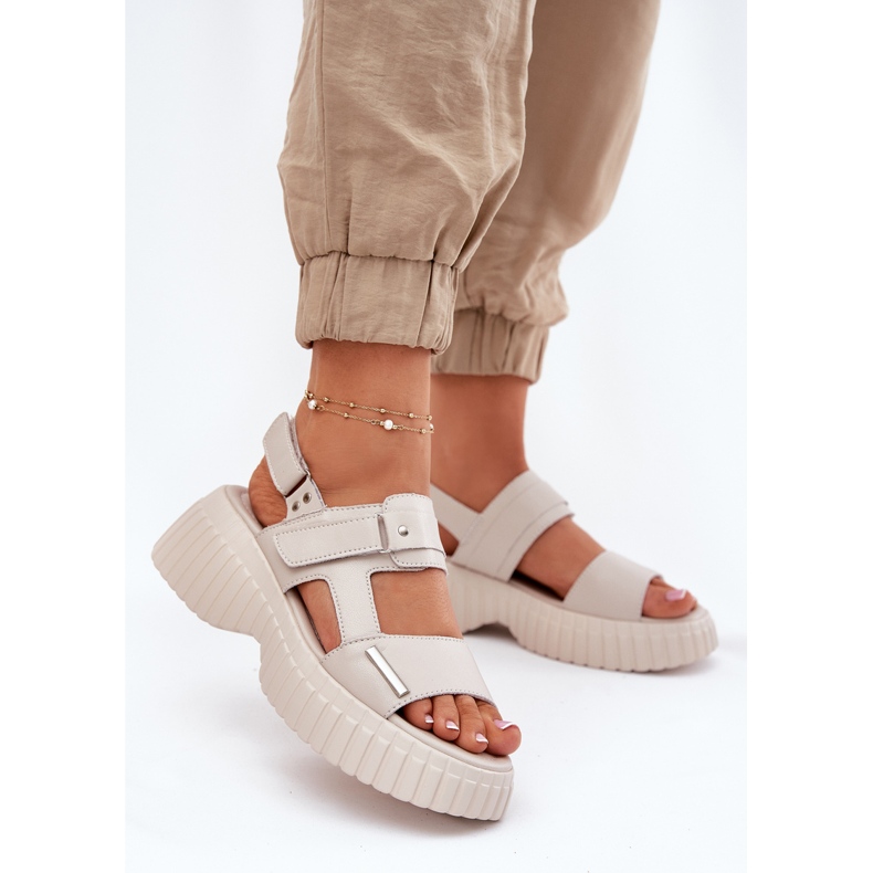 EVento Naisten nahka sandaalit lavalla beige 2