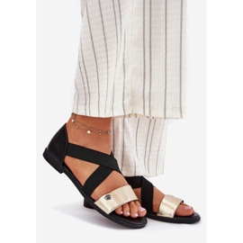 EVento Litteät naisten sandaalit, joissa on joustavat mustat ja kultaiset raidat 1