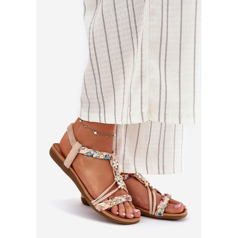 EVento Naisten sandaalit, joissa on nastat ja kudotut raidat beige 1
