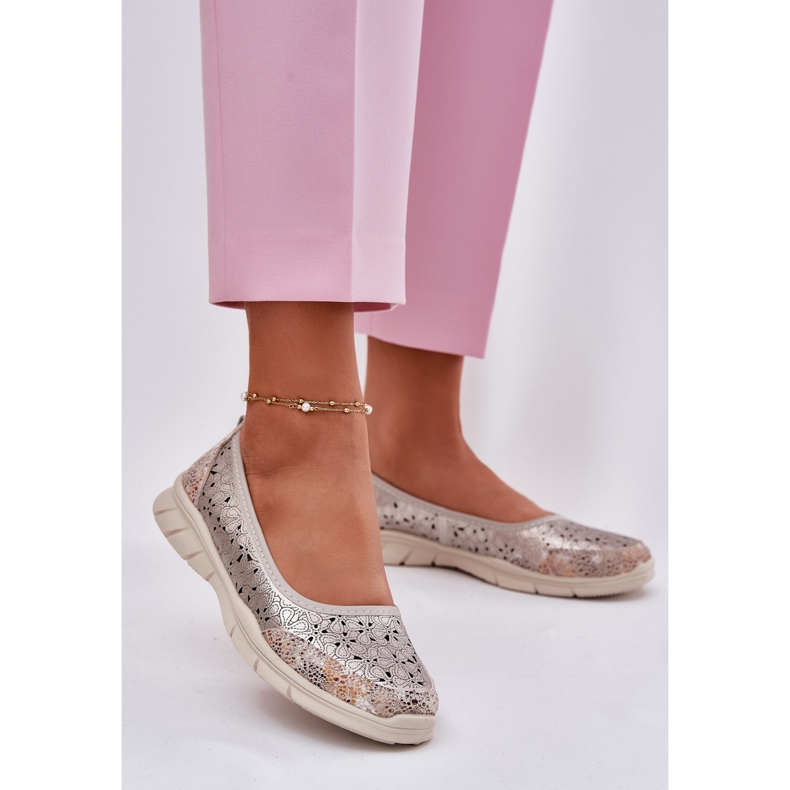 EVento Nahkainen avoimet kevyet balleriinit kultaiset balleriinit kultainen 2