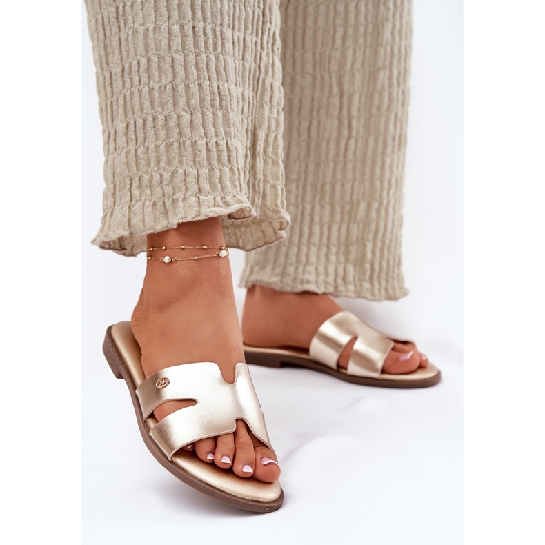 EVento Naisten litteät läpät, joissa on ekologinen nahkainen nahka kultainen 2