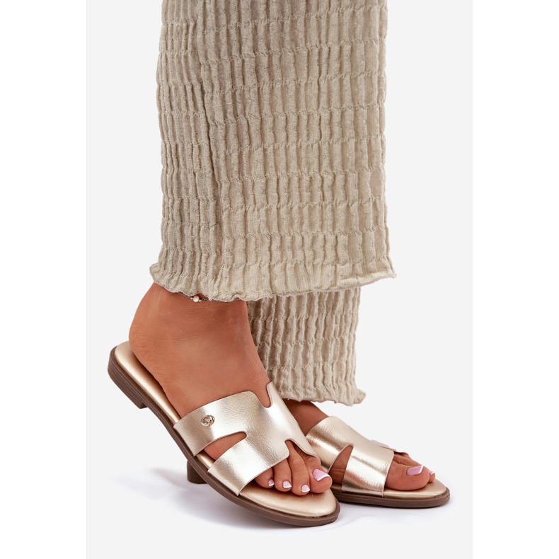 EVento Naisten litteät läpät, joissa on ekologinen nahkainen nahka kultainen 1