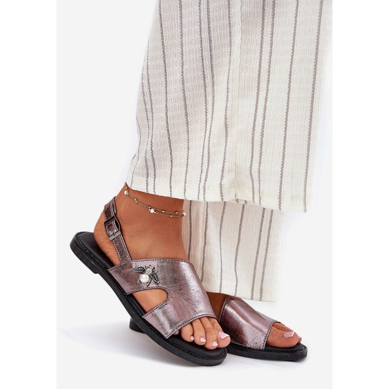 Litteät naisten sandaalit koristeellinen Vinceza 17378 hopea yksityiskohta 1