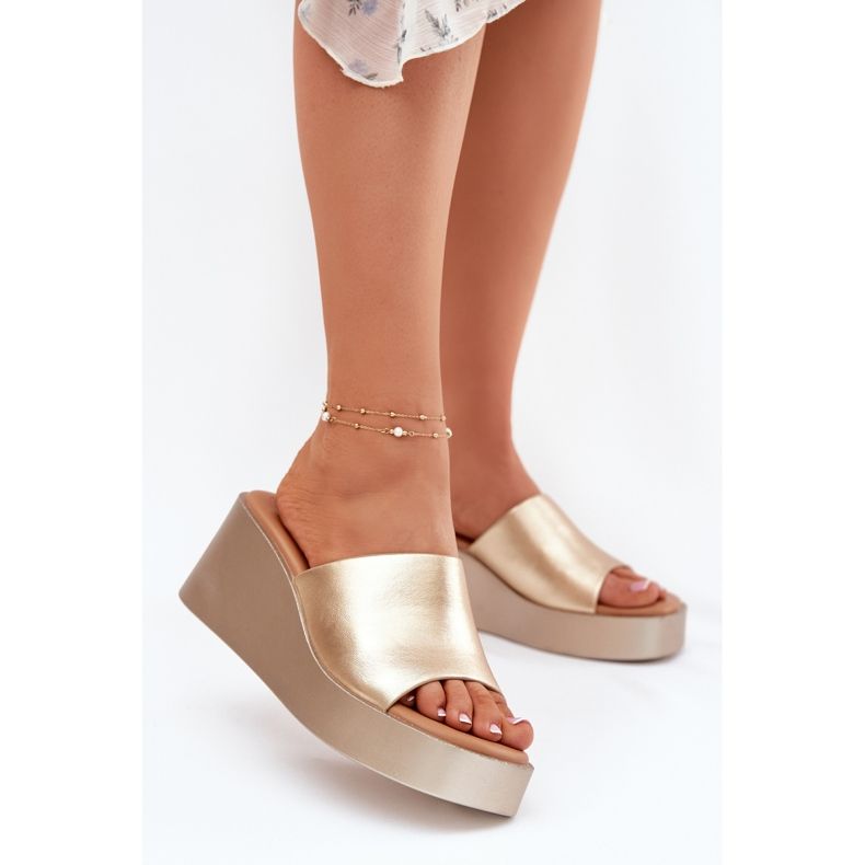 Inna Naisten flip flops kiilan ekologisella nahkalla kultainen 2