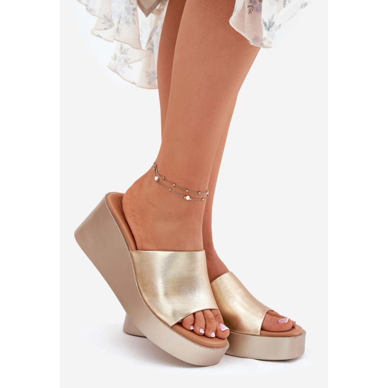 Inna Naisten flip flops kiilan ekologisella nahkalla kultainen 1