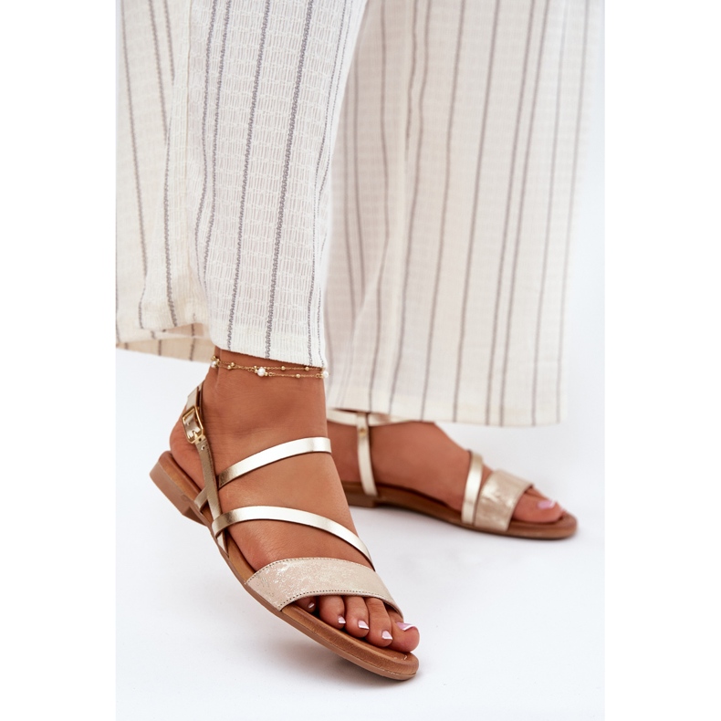 Maciejka litteä kantaiset naisten nahkaiset sandaalit 06966-25 PLN kultainen 2