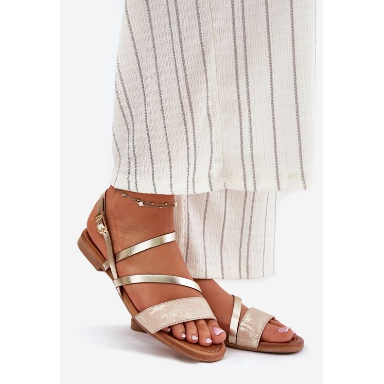 Maciejka litteä kantaiset naisten nahkaiset sandaalit 06966-25 PLN kultainen 1