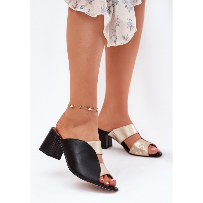 Naisten nahkatohvelit Maciejka Post 06943-25 Musta ja kulta 2