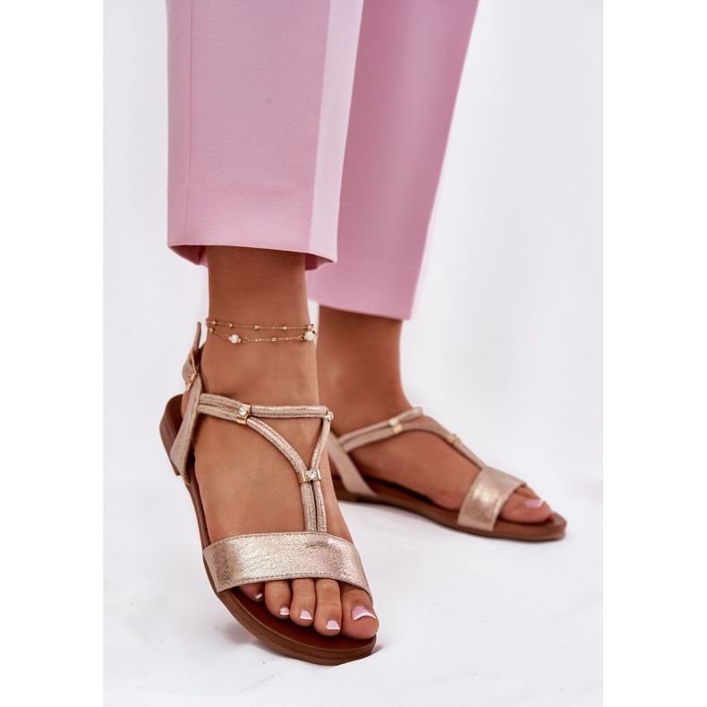S.Barski Naisten litteät sandaalit raidoilla S. Barski KV51-120 Pink Gold kultainen 2