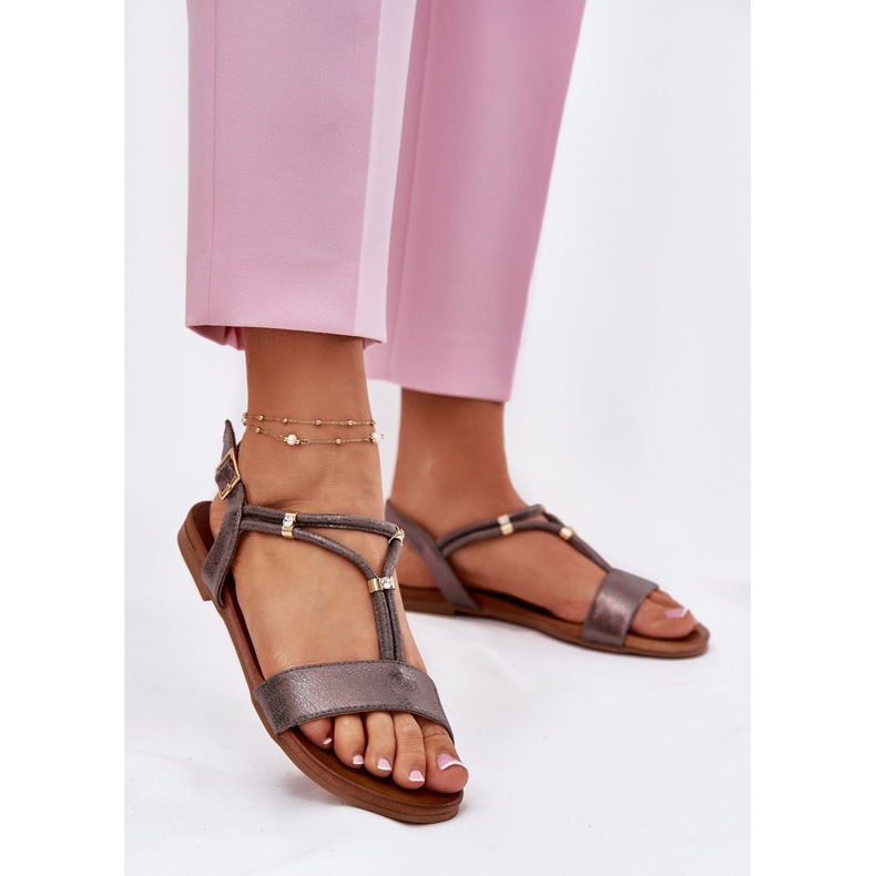 S.Barski Naisten litteät sandaalit S. Barski KV51-120 -grafiitiraitojen kanssa hopea 2