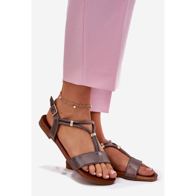 S.Barski Naisten litteät sandaalit S. Barski KV51-120 -grafiitiraitojen kanssa hopea 1