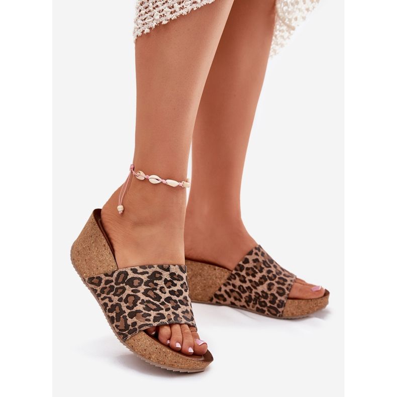 Zazoo 40289 Naisten nahkainen läppä Cork Wedge -leopardilla beige 1