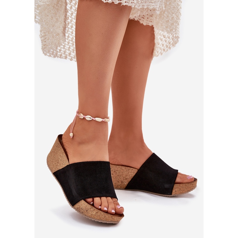 Zazoo 40311 mokkanahkaiset naisten tossut korkkikiiloissa mustat kiilat 1