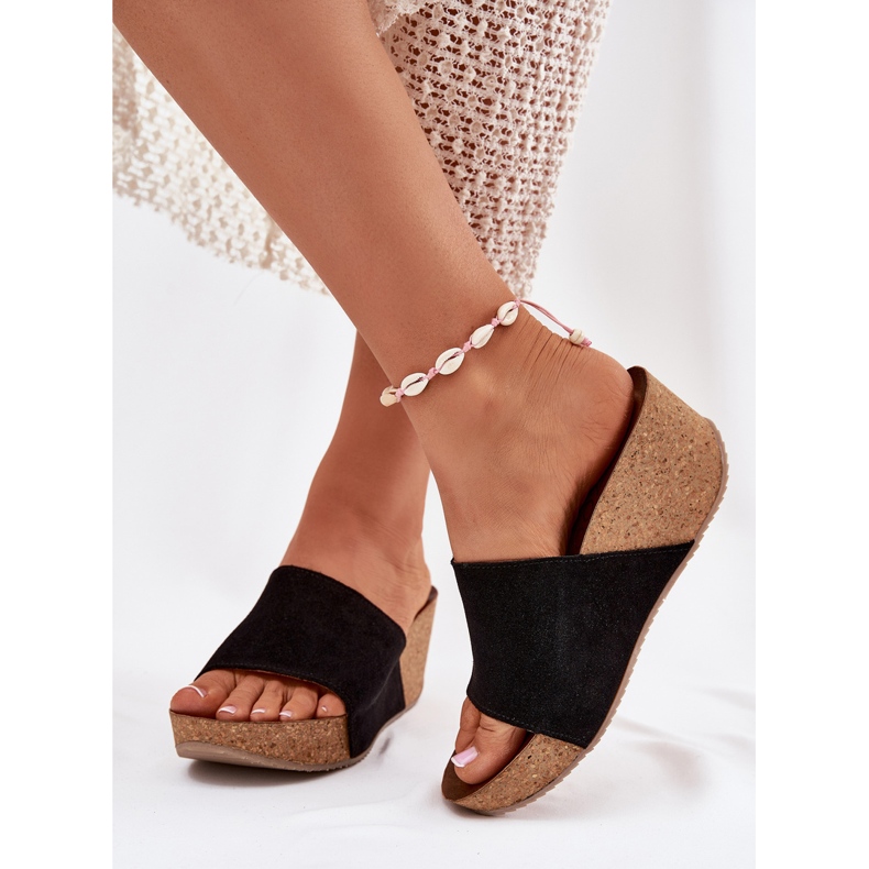 Zazoo 40311 mokkanahkaiset naisten tossut korkkikiiloissa mustat kiilat 2