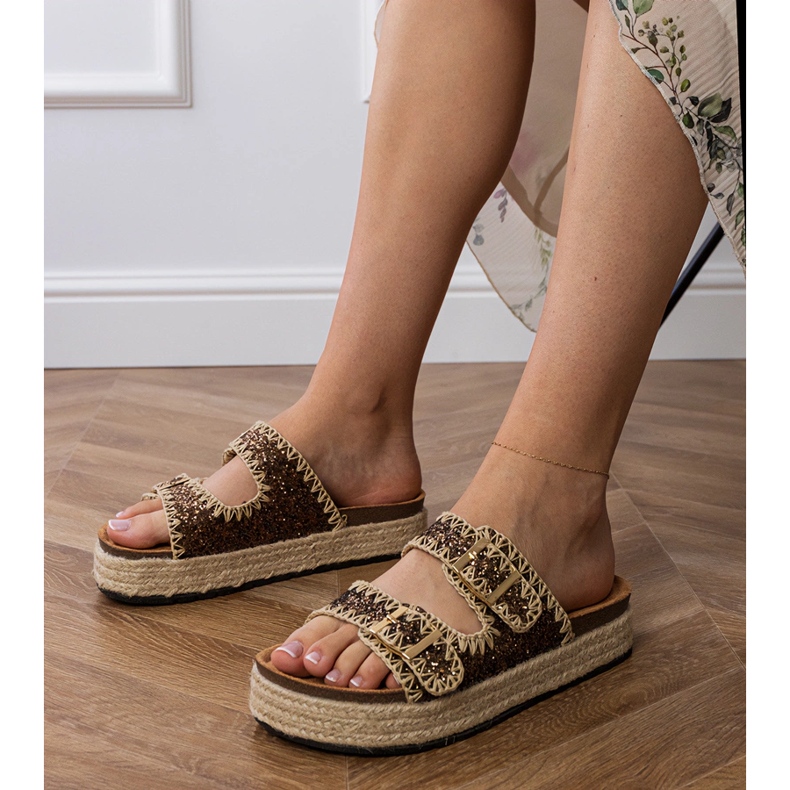 Brown Espadrilles Glitter Flip -Flops solkilla ruskea 1