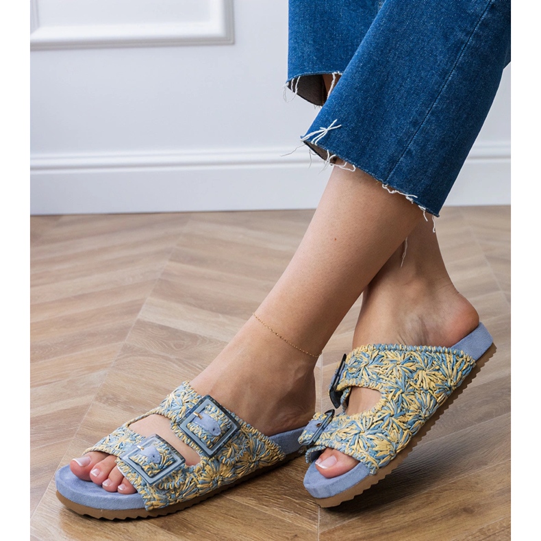 Sininen virkkausläpät puristimilla raidoilla 2