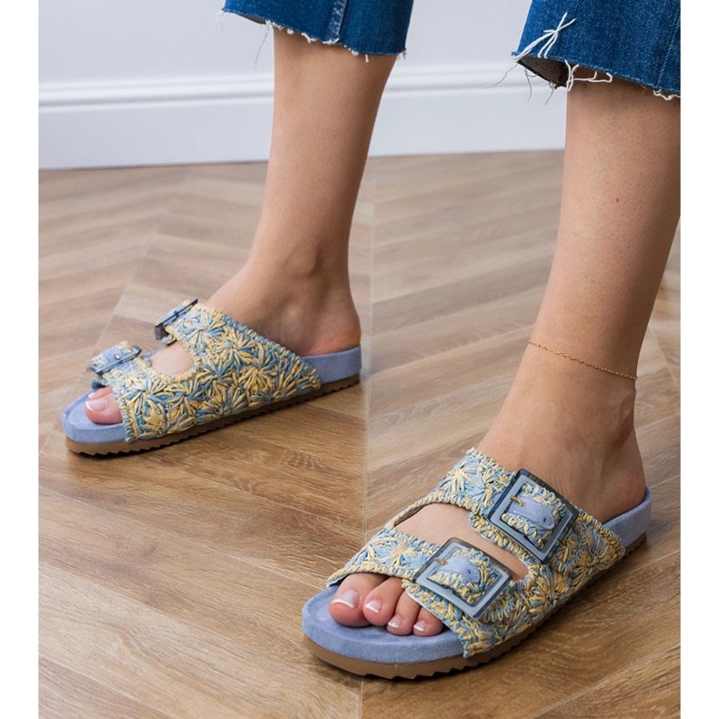 Sininen virkkausläpät puristimilla raidoilla 1