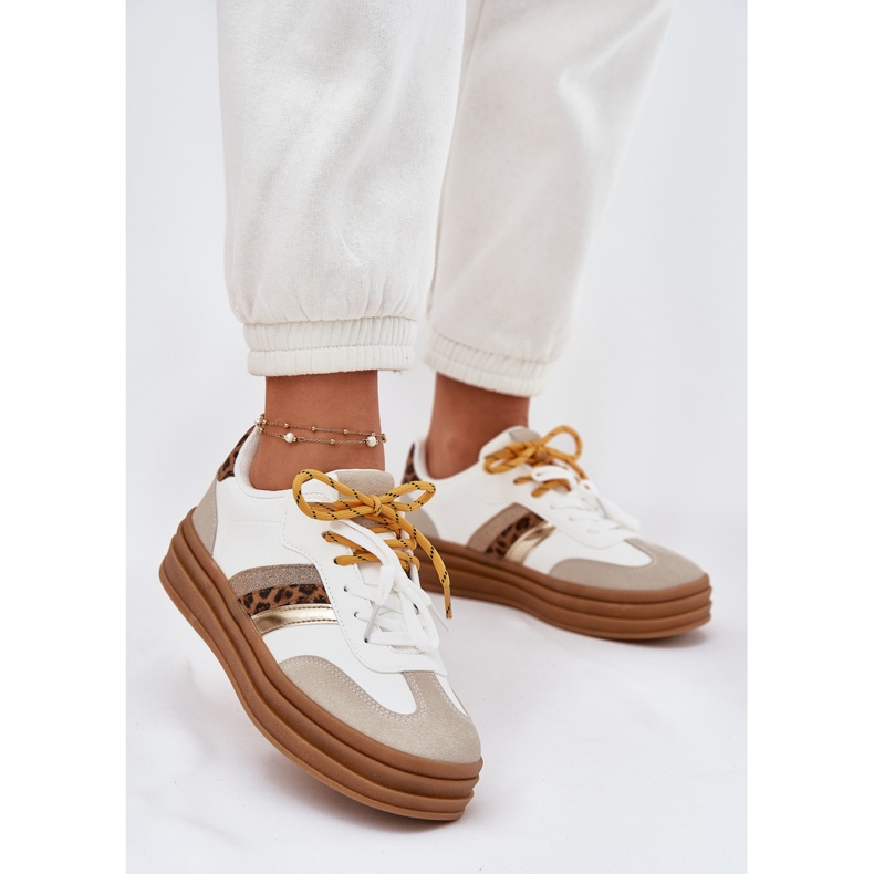 Naisten lenkkarit laiturilla kaksinkertaisella nauhalla valkoisella leopardipainalla valkoinen 2