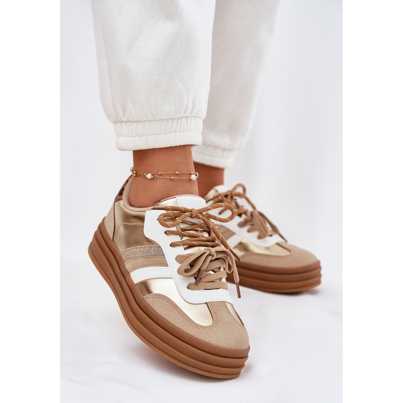 Naisten lenkkarit laiturilla kaksinkertaisella nauhalla leopardi leopardi kultainen 2