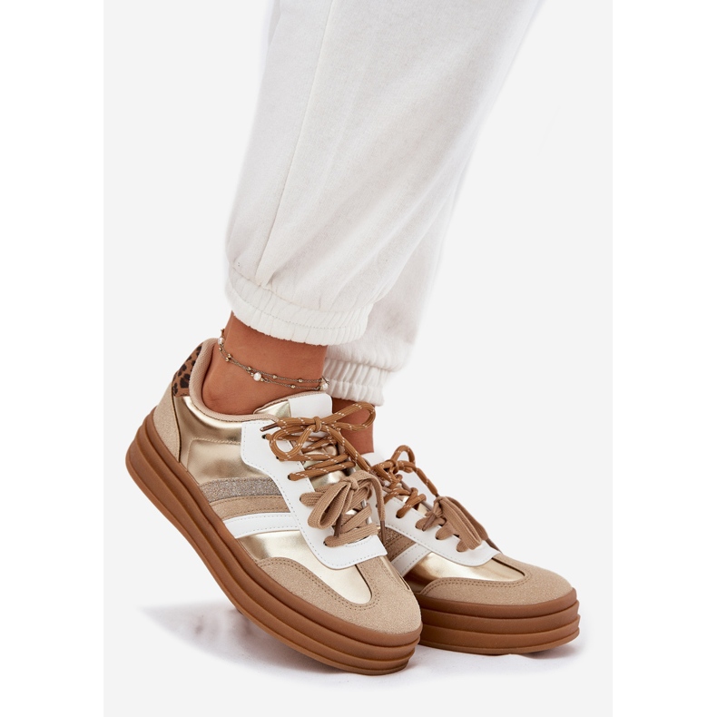 Naisten lenkkarit laiturilla kaksinkertaisella nauhalla leopardi leopardi kultainen 1