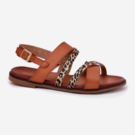 Flat -Proted Naisten sandaalit leopardleopardilla Sergio Leone SK086H Camel -raidat ruskea 4