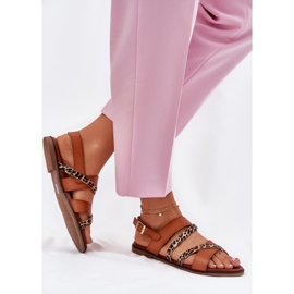 Flat -Proted Naisten sandaalit leopardleopardilla Sergio Leone SK086H Camel -raidat ruskea 5