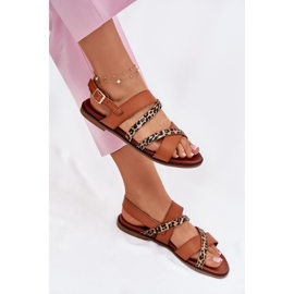 Flat -Proted Naisten sandaalit leopardleopardilla Sergio Leone SK086H Camel -raidat ruskea 6