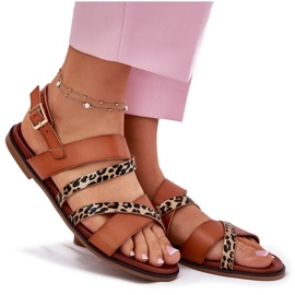 Flat -Proted Naisten sandaalit leopardleopardilla Sergio Leone SK086H Camel -raidat ruskea 7