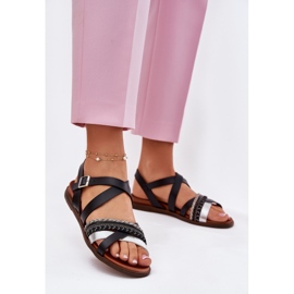 Naisten litteät sandaalit Sergio Leone SK087H -raidat musta 2