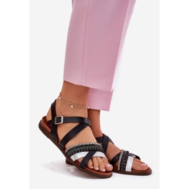 Naisten litteät sandaalit Sergio Leone SK087H -raidat musta 1