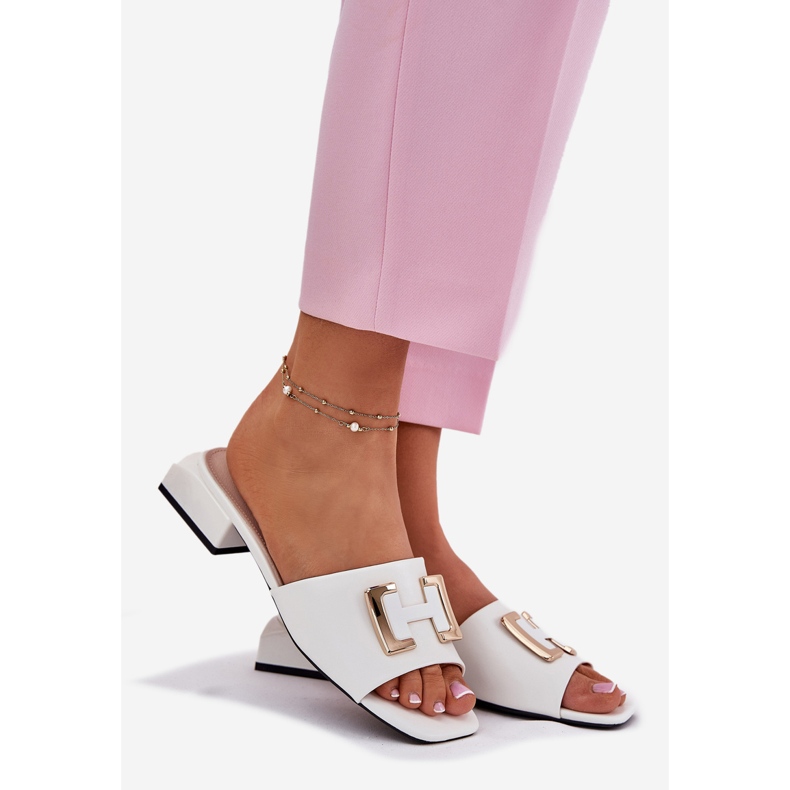 Vinceza Tyylikkät naisten tossut lohkolla, jossa on kultainen yksityiskohta Vincez 62229 White valkoinen 1