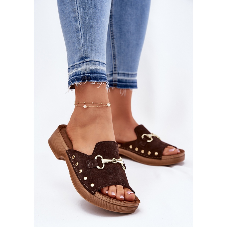 Naisten mokkanahkaiset tossut inblu tf0002k brown ruskea 2