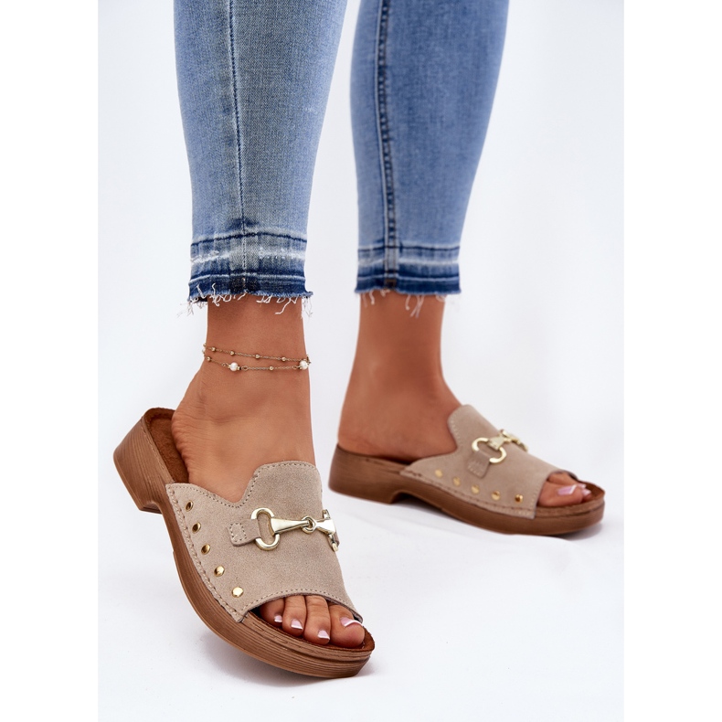 Naisten mokkanahkaiset tossut inblu tf0002k beige 2