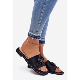 S.Barski Litteä kantaiset naisten flopsit koristeellisella KV51-007 mustalla yksityiskohtaisella yksityiskohdilla 1