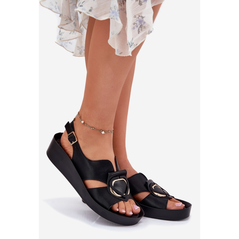 S.Barski Naisten nahka sandaalit Wedge S. Barski KV51-031 Musta 1