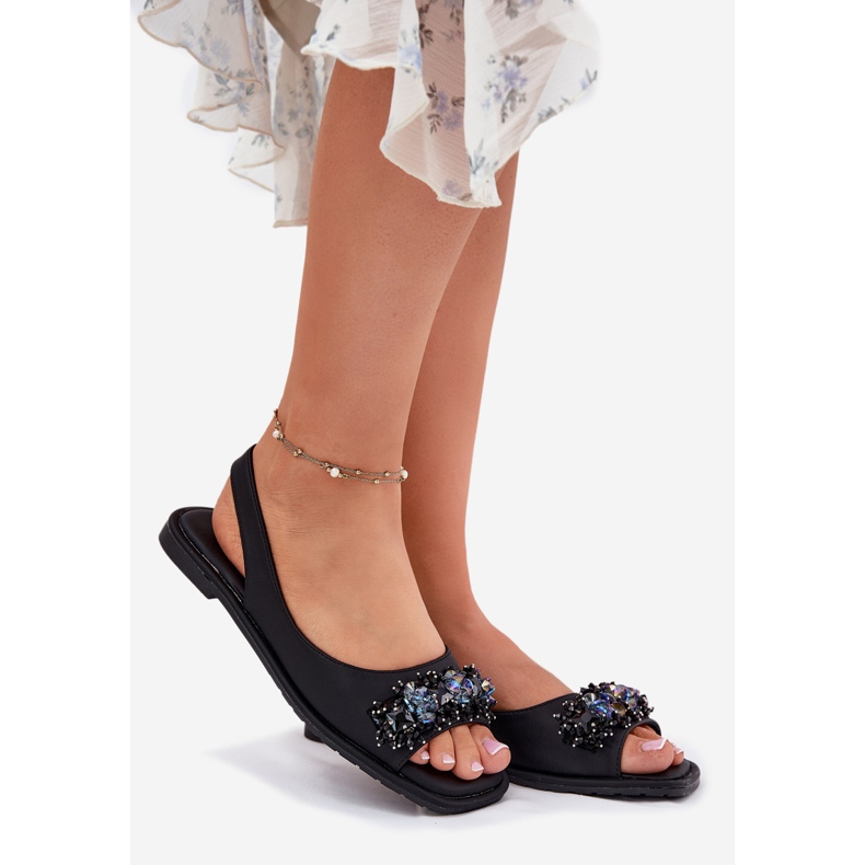 S.Barski Litteät naisten sandaalit kiteillä S. Barski KV51-079 Musta 1