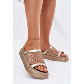 S.Barski Sisustetut naisten flip flops -laivalla Mesh S. Barski My51-016 Złote kultainen 2