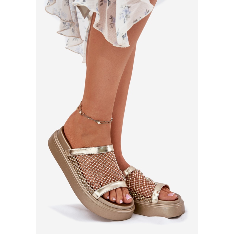 S.Barski Sisustetut naisten flip flops -laivalla Mesh S. Barski My51-016 Złote kultainen 1