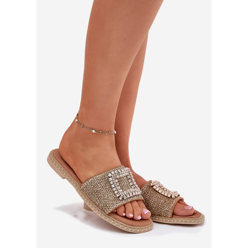 Flat Women's Flip Flops Braid and Discoration Artiker 56C1337 Beige 1