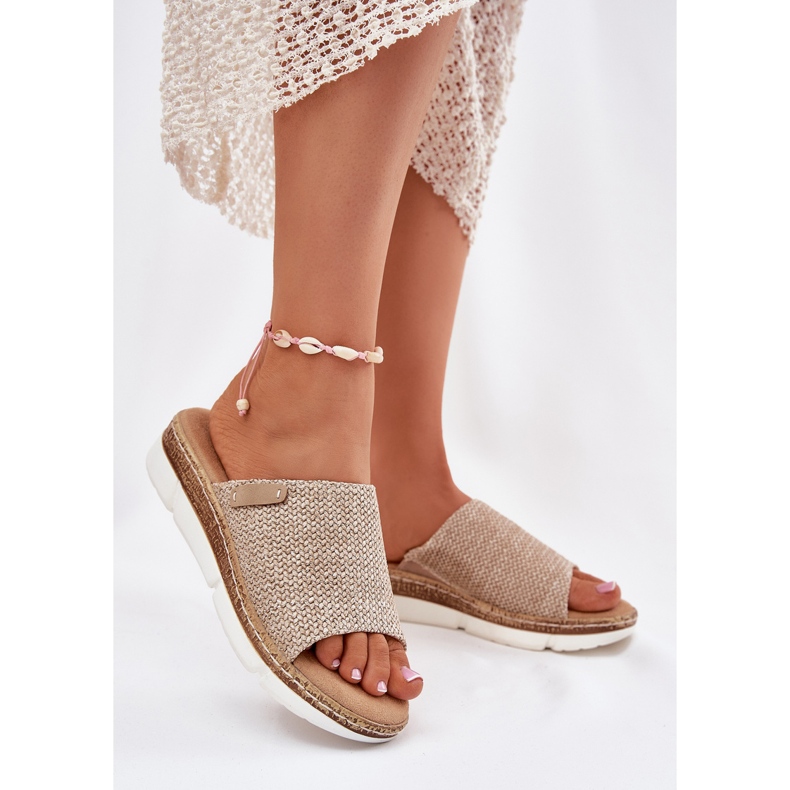 Naisten flip flops beige -kiilan kanssa 2