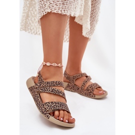 Naisten nahka sandaalit Zazoo K1004 Leopard Print ruskea 2