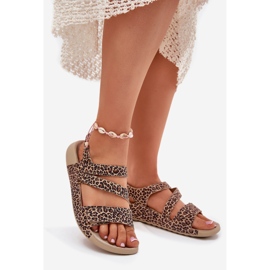 Naisten nahka sandaalit Zazoo K1004 Leopard Print ruskea 1