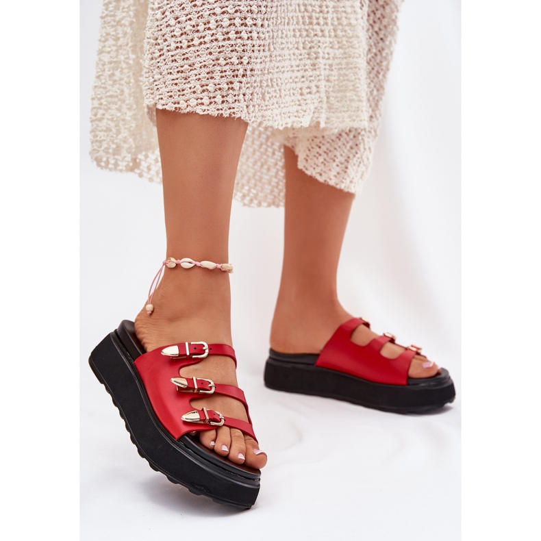 Naisten flip flops lavalla punaisilla raidoilla punainen 2