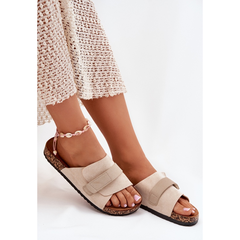 Naisten flip flops tarranauhalla korkkilavalla beige 2