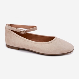 Eco mokkanahkabaleriinit vyöllä ja beige -puristimella 4