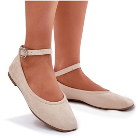 Eco mokkanahkabaleriinit vyöllä ja beige -puristimella 8